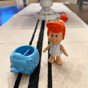 Vtg Flintstone Kids Wilma and Mammoth Cart Toy Figure 1986 Coleco Hanna Barbera